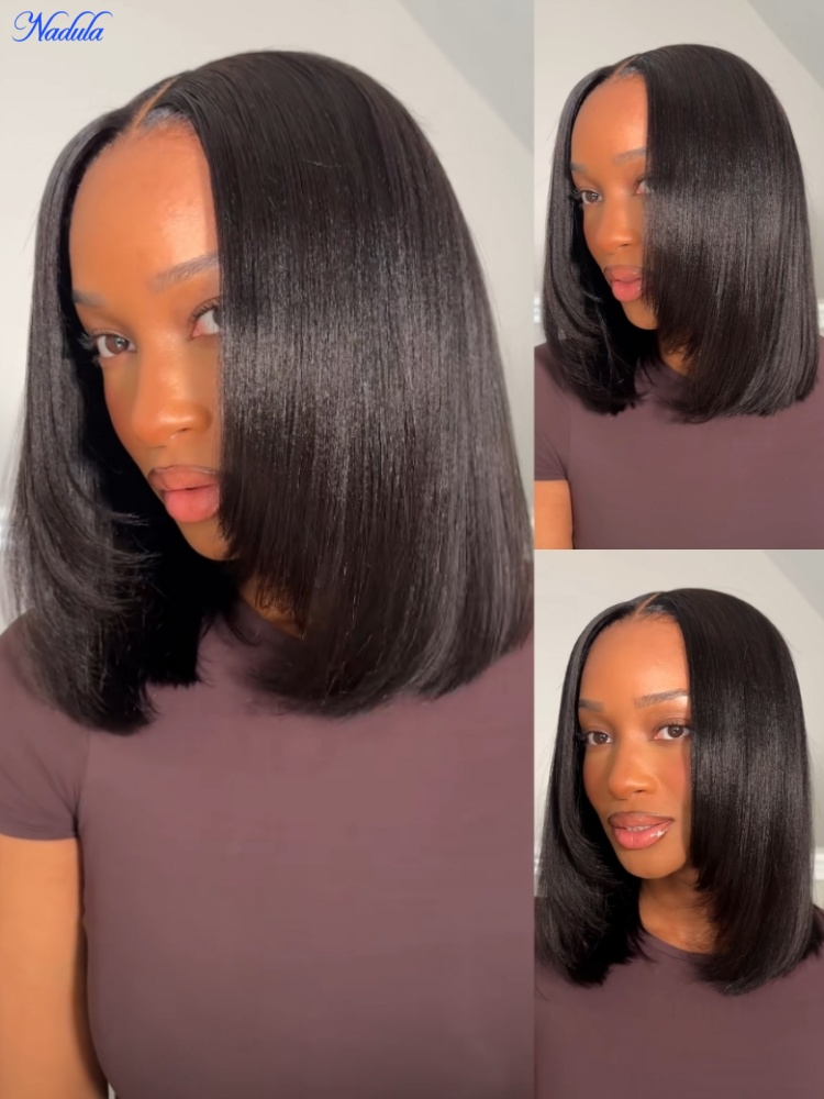 Glueless Wear And Go Human Hair Wig - Nadula ลดล้างสต็อก วิกผมแท้ทรงบ๊อบตรงแบบเลเยอร์ 10 นิ้ว 12