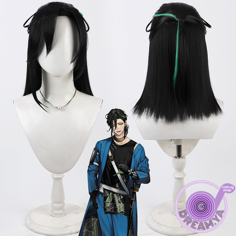 Synthetic Wigs - ซาซานุกิคอสเพลย์วิกผมโทเคน รันบุสีดำสีเขียวสั้นผมสังเคราะห์ทนความร้อนฮาโลวีนสวมบทบาทปาร์ตี้คาร์นิวัล+ หมวกวิกผม