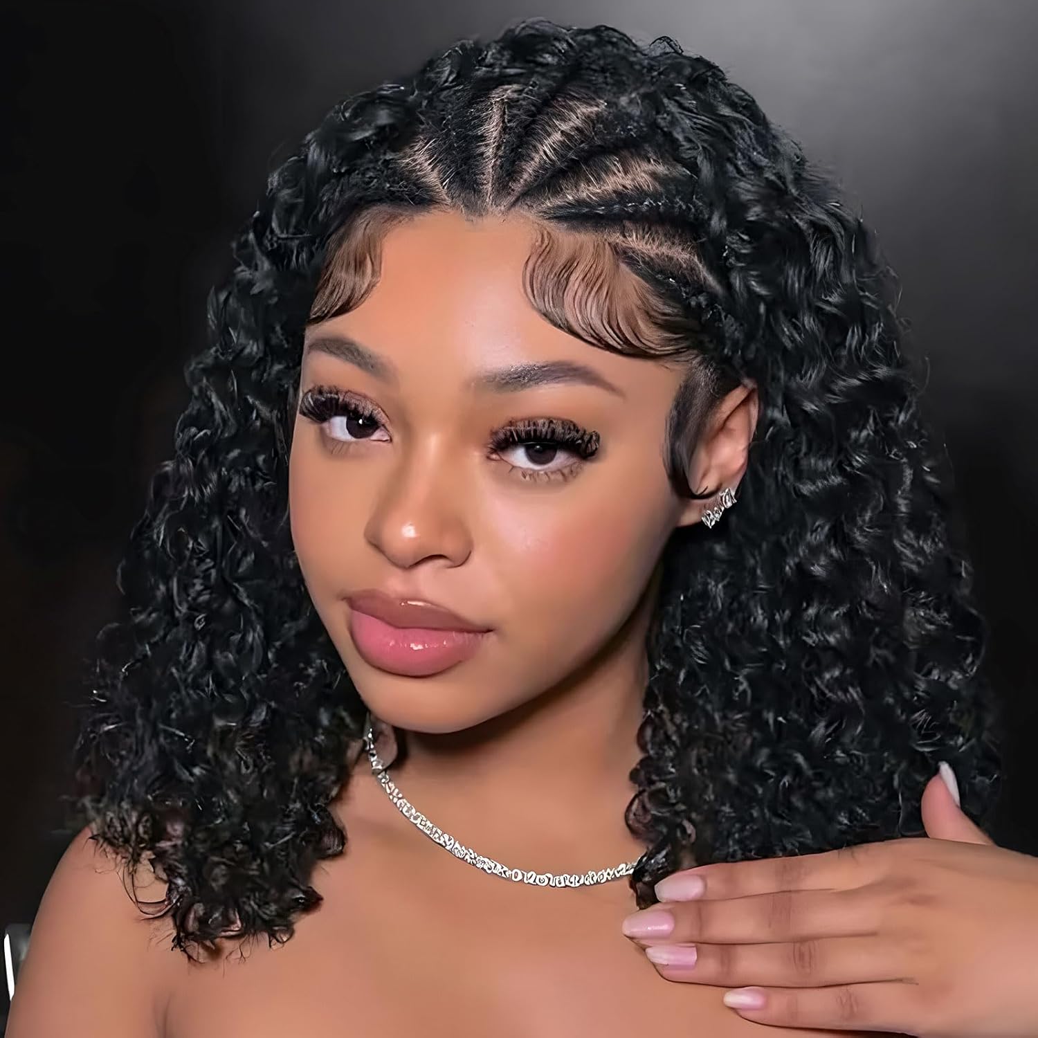 Glueless Wear And Go Human Hair Wig - วิกผมทรงบ็อบถักเปียคอร์นโรว์ ผมหยิกแบบลึก วิกผมแท้จากบราซิล แบบไร้ปม 13x4 วิกผมลูกไม้เต็มศีรษะ