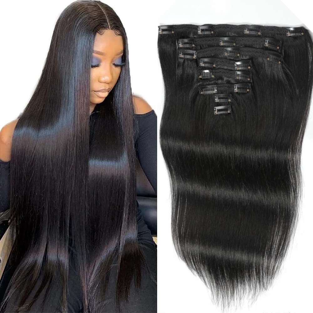 ผมต่อแบบคลิป ผมตรง ผมแท้ สีดำธ - Seamless Clip In Hair Extensions Human Hair บทวิจารณ์และราคา