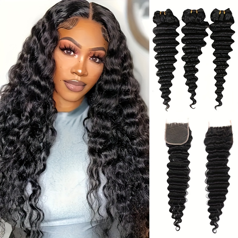 ผมลอนลึกสไตล์บราซิลพร้อมปิดด้ว - Deep Wave 3 Bundles With Closure บทวิจารณ์และราคา