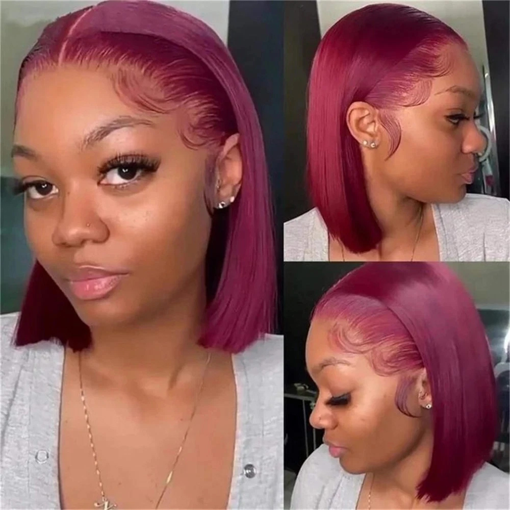 วิกผมบ๊อบสั้นสีเบอร์กันดี 99J  - Pre Parted 13X4 Lace Front Bob Wig บทวิจารณ์และราคา