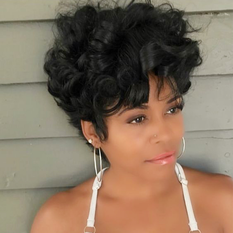 วิกผมลอนธรรมชาติแบบเด้งเส้นผมม - Short Pixie Cut Wig Human Hair Cheap บทวิจารณ์และราคา